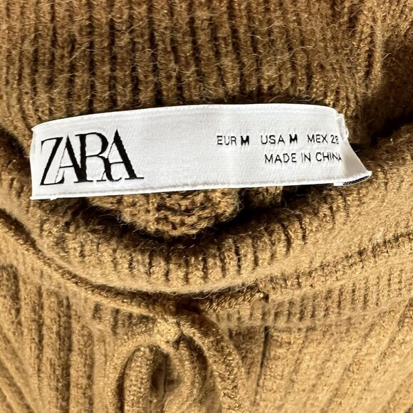 Zara Chunky Knit Ribbed Pants Drawstring Brown Women’s Size Medium Boho Comfy - Picture 4 of 7